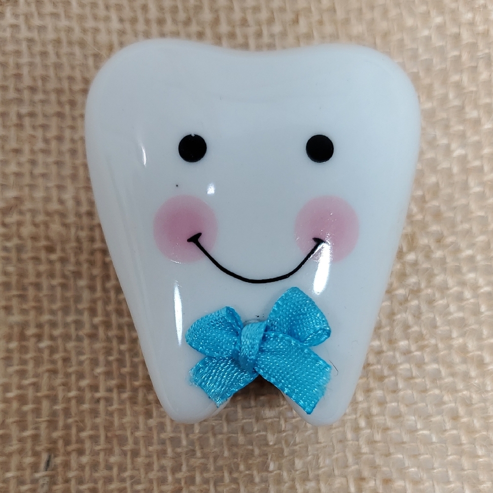 Smiling Tooth Fairy Box Porcelain Tooth Box Blue Bow